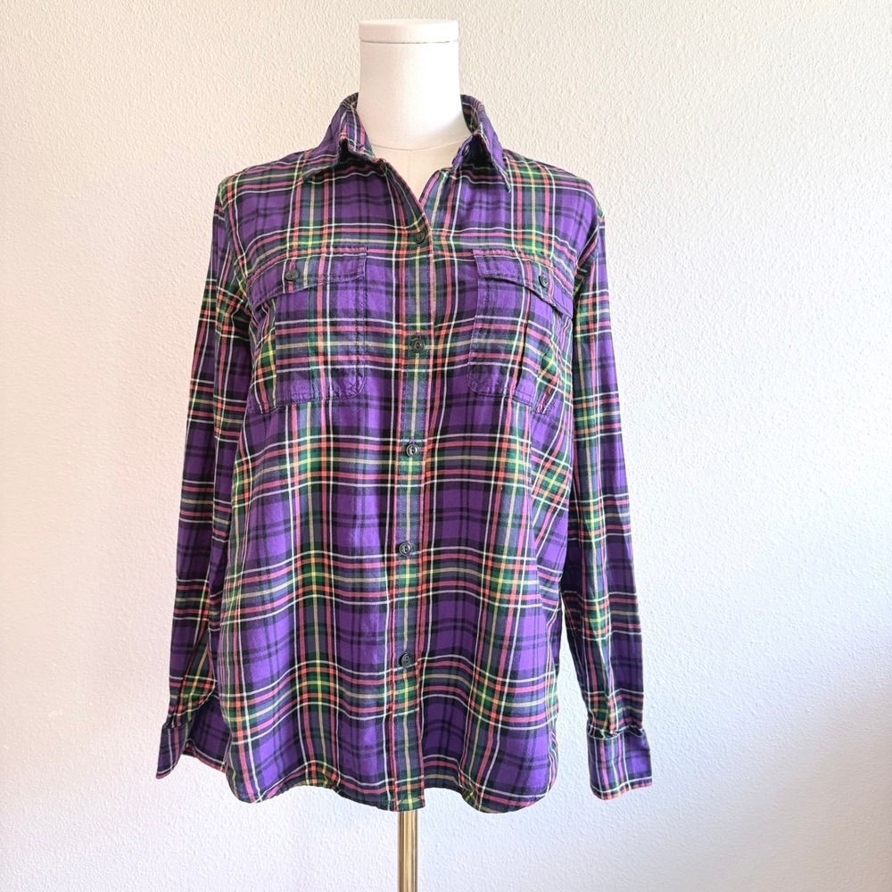 VTG Lauren Ralph Lauren Purple Plaid Cotton Western Roll Tab Shirt Womens Medium